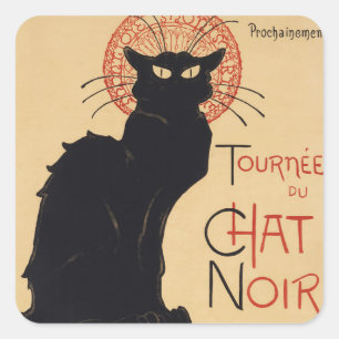 Tournee du Chat Noir Vintage Black Cat Art Nouveau Quadratischer Aufkleber