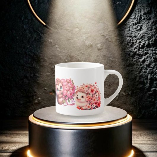 Tow cuteRomantic Floral Hedgehog Duo Illustration Espressotasse