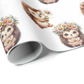 Tow cuteRomantic Floral Hedgehog Duo Illustration Geschenkpapier (Rolleneckpunkt)