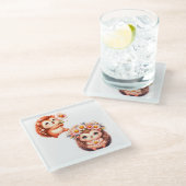 Tow cuteRomantic Floral Hedgehog Duo Illustration Glasuntersetzer (Schrägansicht)