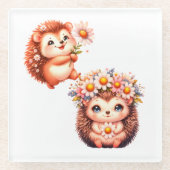 Tow cuteRomantic Floral Hedgehog Duo Illustration Glasuntersetzer (Vorderseite)