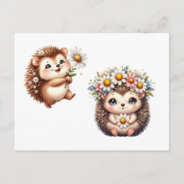 Tow cuteRomantic Floral Hedgehog Duo Illustration Postkarte