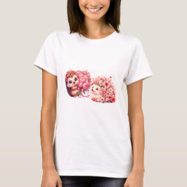 Tow cuteRomantic Floral Hedgehog Duo Illustration T-Shirt