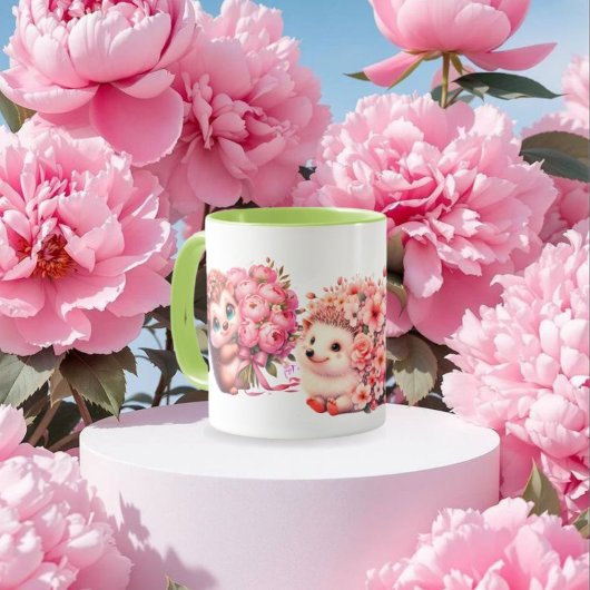  Tow cuteRomantic Floral Hedgehog Duo Illustration Tasse