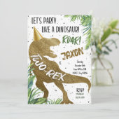 Tow-Rex Dinosaur Gold Zweite Geburtstagsparty Einladung (Stehend Vorderseite)