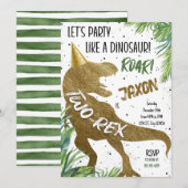 Tow-Rex Dinosaur Gold Zweite Geburtstagsparty Einladung (Vorne/Hinten)