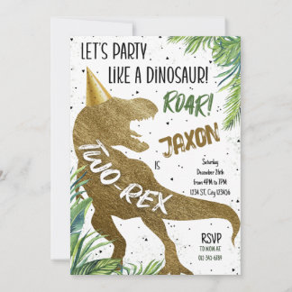Tow-Rex Dinosaur Gold Zweite Geburtstagsparty Einladung