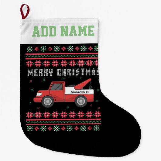Tow Truck Ugly Christmas Sweater Großer Weihnachtsstrumpf (Vorderseite)