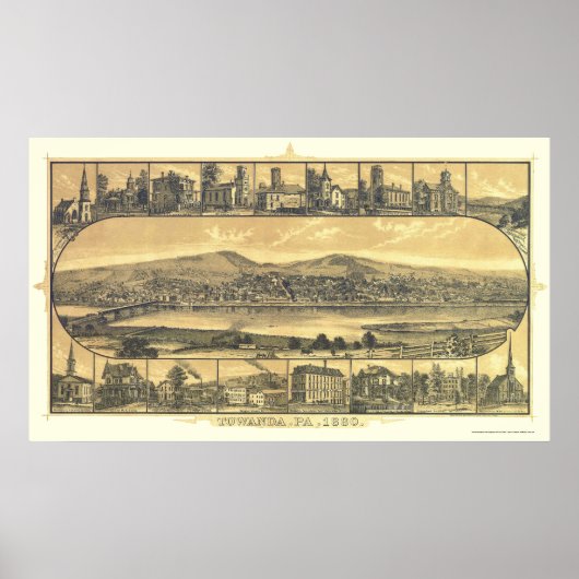 Towanda, PA Panoramic Map - 1880 Poster (Vorne)