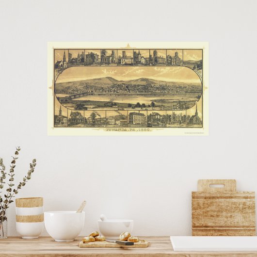 Towanda, PA Panoramic Map - 1880 Poster (Küche)