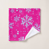Towel Set, Bright Fuchsia Snowflakes Badhandtuch Set (Waschlappen)
