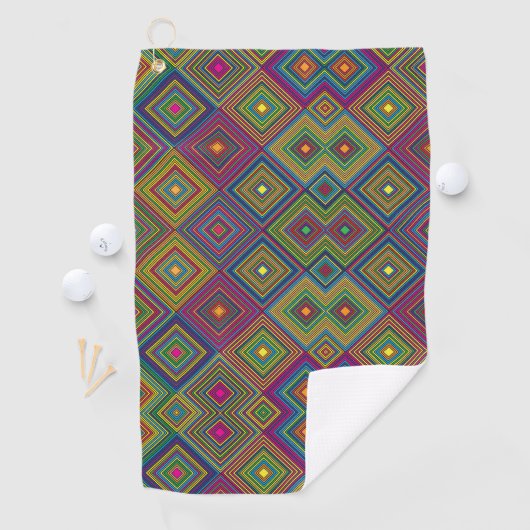 Towel with a vibrant geometric pattern  golfhandtuch (Insitu)