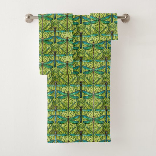 Towel with a vibrant pattern of green and blue  badhandtuch set