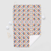 Towel with intricate, colorful geometric pattern  golfhandtuch (Insitu)