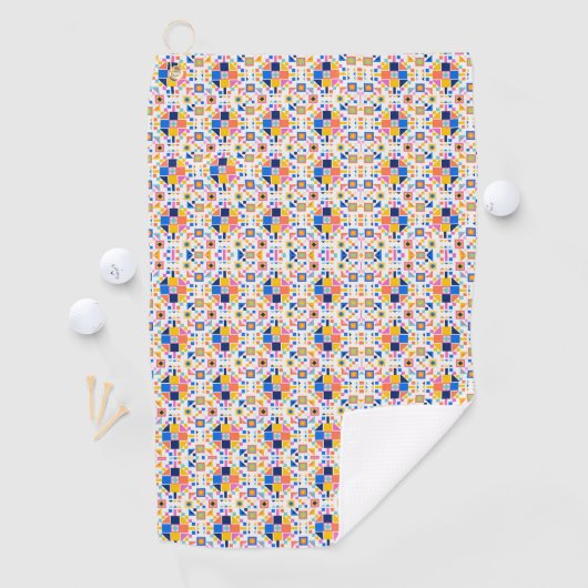 Towel with intricate, colorful geometric pattern  golfhandtuch (Insitu)
