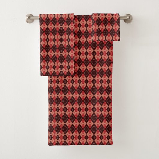Towels with a red and black argyle pattern badhandtuch set