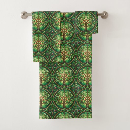 Towels with a vibrant tree of life pattern  badhandtuch set (Insitu)