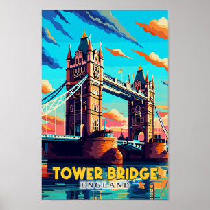 Tower Bridge England Travel Art Vintag Poster