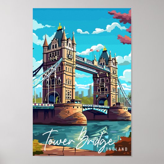 Tower Bridge England Vintage Illustration Poster (Vorne)
