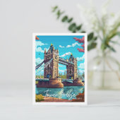 Tower Bridge England Vintage Illustration Postkarte (Stehend Vorderseite)
