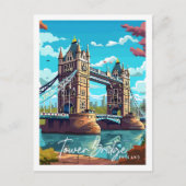 Tower Bridge England Vintage Illustration Postkarte (Vorderseite)