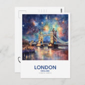 Tower Bridge Fireworks - Save the Date in England Postkarte (Vorne/Hinten)