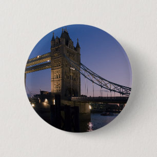Tower Bridge London England Water Night City Button