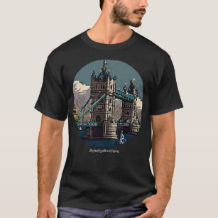 Tower Bridge London Travel, Custom Text Retro 8bit T-Shirt