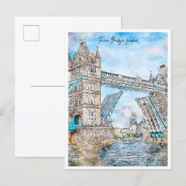 Tower Bridge London Vintage Reise Aquarell Postkarte