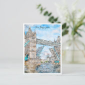 Tower Bridge London Vintage Reise Aquarell Postkarte (Stehend Vorderseite)