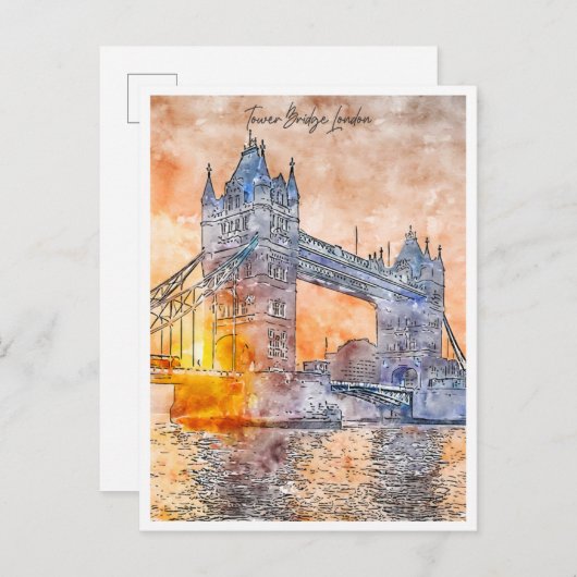 Tower Bridge London Vintage Reise Aquarell Postkarte (Vorne/Hinten)