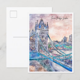 Tower Bridge London Vintage Reise Aquarell Postkarte