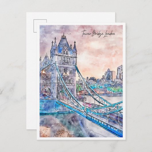 Tower Bridge London Vintage Reise Aquarell Postkarte (Vorne/Hinten)