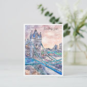 Tower Bridge London Vintage Reise Aquarell Postkarte (Stehend Vorderseite)