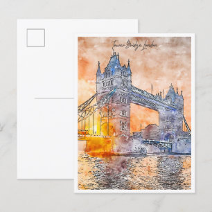 Tower Bridge London vintage Reise Wasserfarben Postkarte