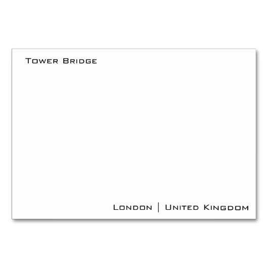 Tower Bridge Tischnummer (Rückseite)