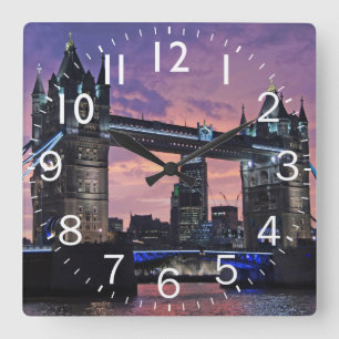 Tower Bridge (UK) Sunset Quadratische Wanduhr