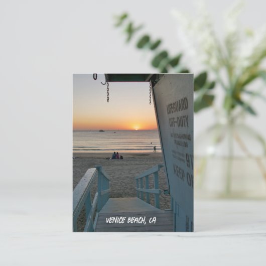 Tower of Lifeguard at Sunset - Venice Beach, CA Postkarte (Stehend Vorderseite)
