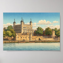 Tower of London Japanese Woodblock Print Poster