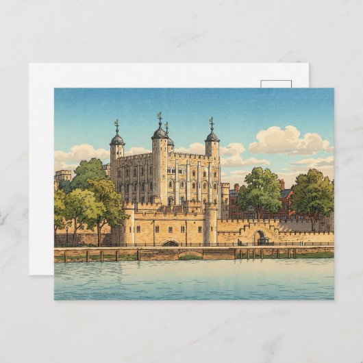 Tower of London Japanese Woodblock Print Postkarte (Vorne/Hinten)