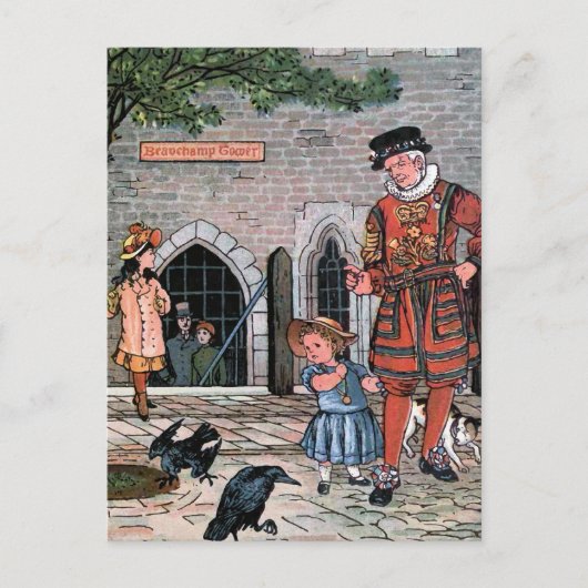 "Tower of London Ravens" Vintage Illustration Postkarte (Vorderseite)
