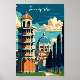 Tower of Pisa Italy Vintage Reise Illustration Poster