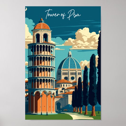 Tower of Pisa Italy Vintage Reise Illustration Poster (Vorne)
