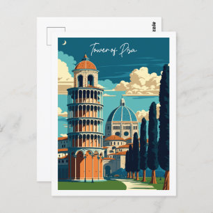 Tower of Pisa Italy Vintage Reise Illustration Postkarte