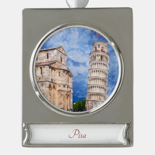 Tower of Pisa Travel Art Collection Banner-Ornament Silber (Vorderseite)