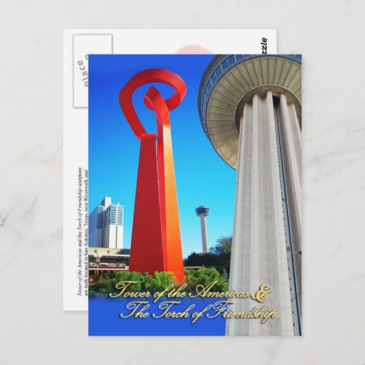 Tower of the Americas & Torch of Friendship, TX Postkarte (Vorne/Hinten)