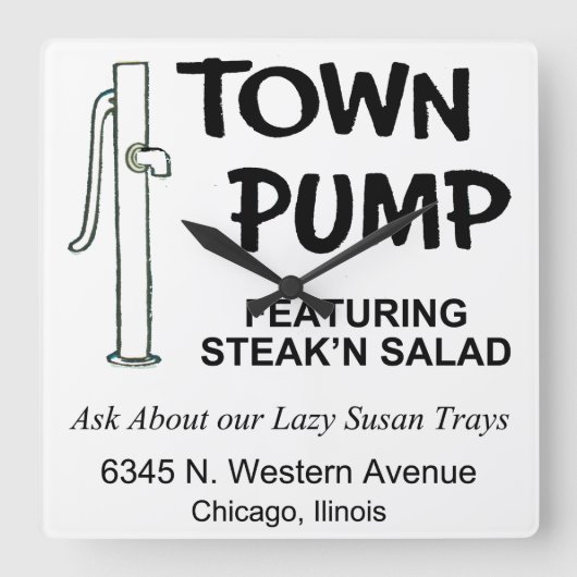Tower Pump Restaurant, Chicago, Illinois Quadratische Wanduhr (Vorderseite)