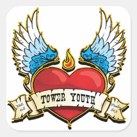 Tower Youth Heart Sticker quadriert (Vorderseite)