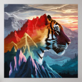 Towering Mountain Silhouette Tiger Sunset Poster (Vorne)