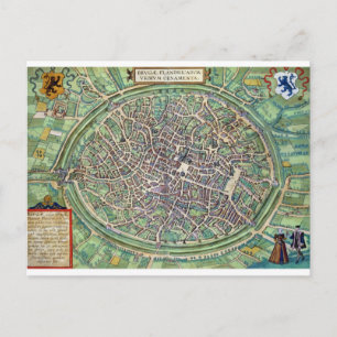 Town Plan of Bruges, from 'Civitates Orbis Terraru Postkarte